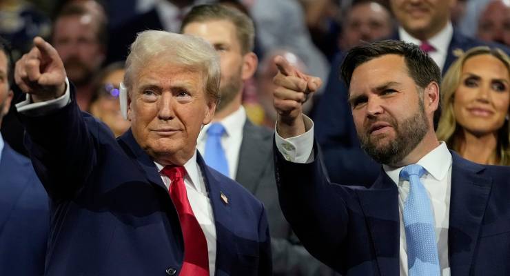 Donald Trump with vice presidential candidate JD Vance (Image: AP/Paul Sancya)