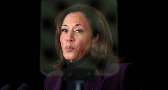 US Vice President Kamala Harris behind a teleprompter (Image: AAP/EPA/Neil Hall)