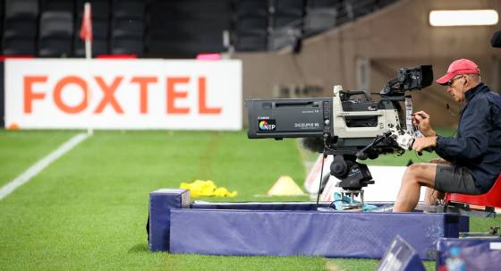 A Foxtel billboard at an A-League match (Image: AAP/David Gray)
