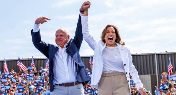 Democrat VP nominee Tim Walz with Kamala Harris (Image: AP/Kerem Yücel)