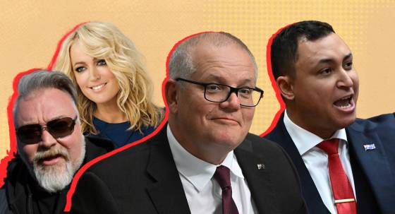 Kyle Sandilands, Jackie O, Scott Morrison and Ralph Babet (Images: AAP/Private Media)