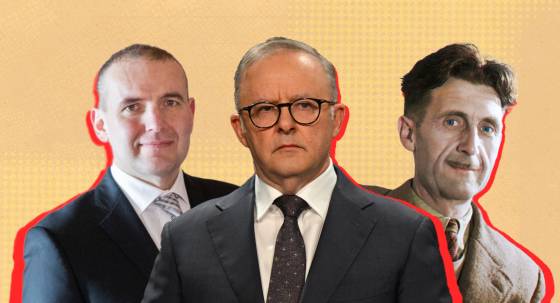 Guðni Jóhannesson, Anthony Albanese and George Orwell (Images: AAP/Private Media)