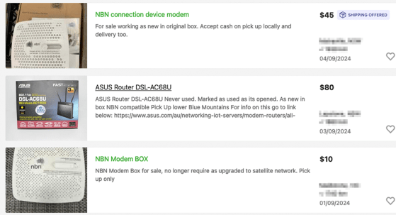 NBN connection boxes listed for sale on Gumtree (Image: Gumtree)